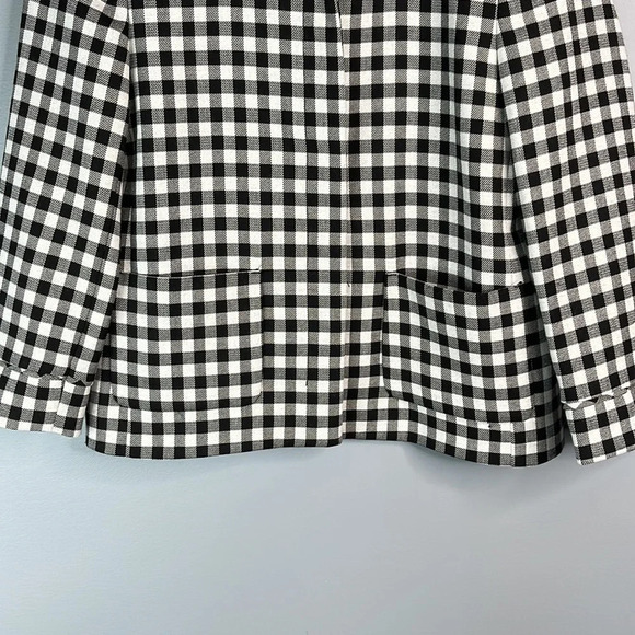 ZARA Blazer Black White Gingham Checkered Snap Closure Pockets Preppy Size S - Picture 5 of 12